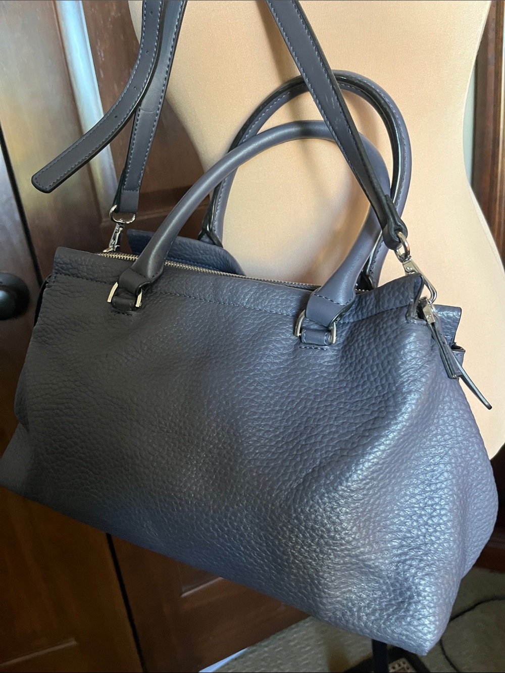 Pebbled Leather Crossbody Satchel in Gray Pebbled - Picture 3 of 14